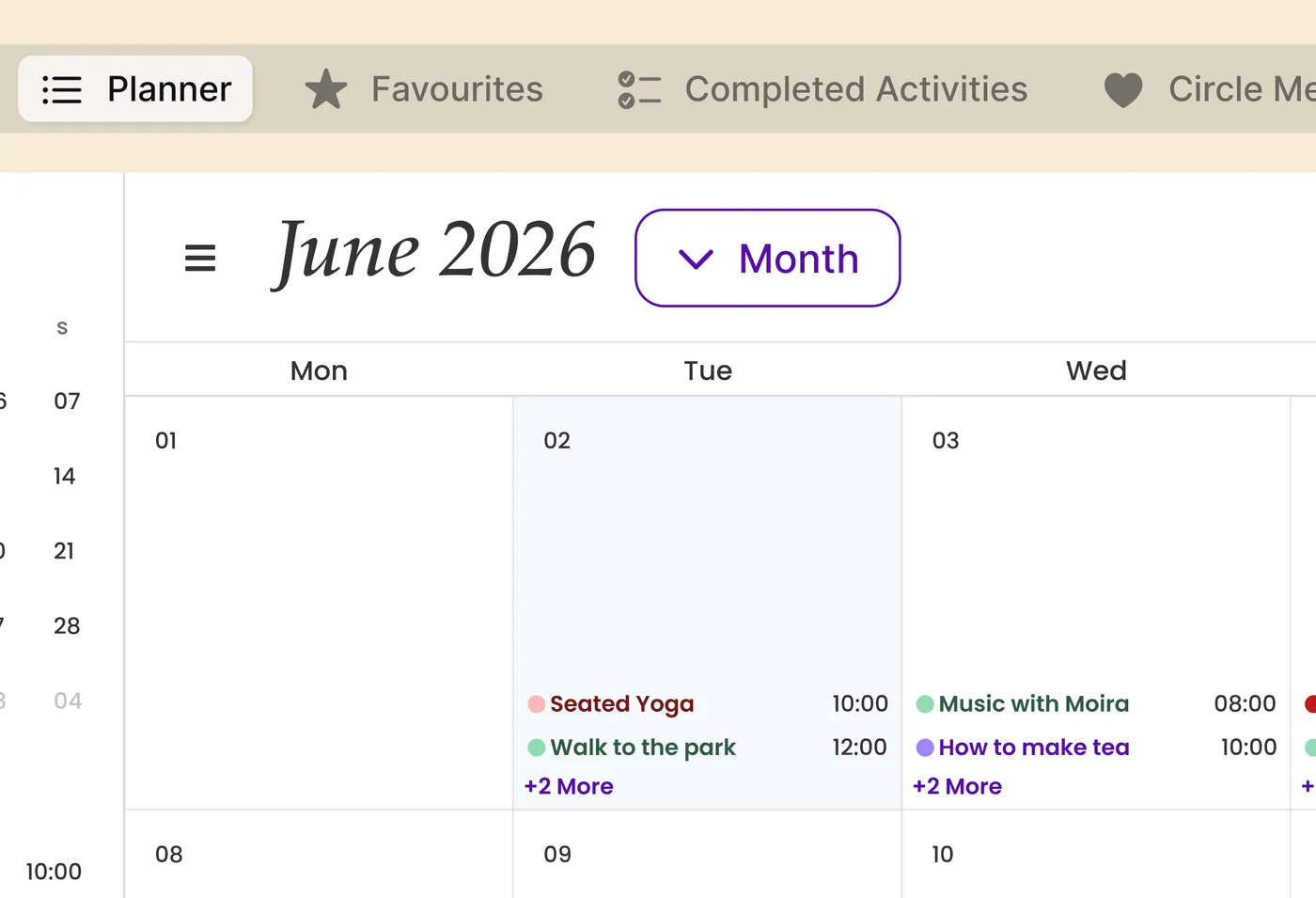 Screenshot of Motion's activity planner